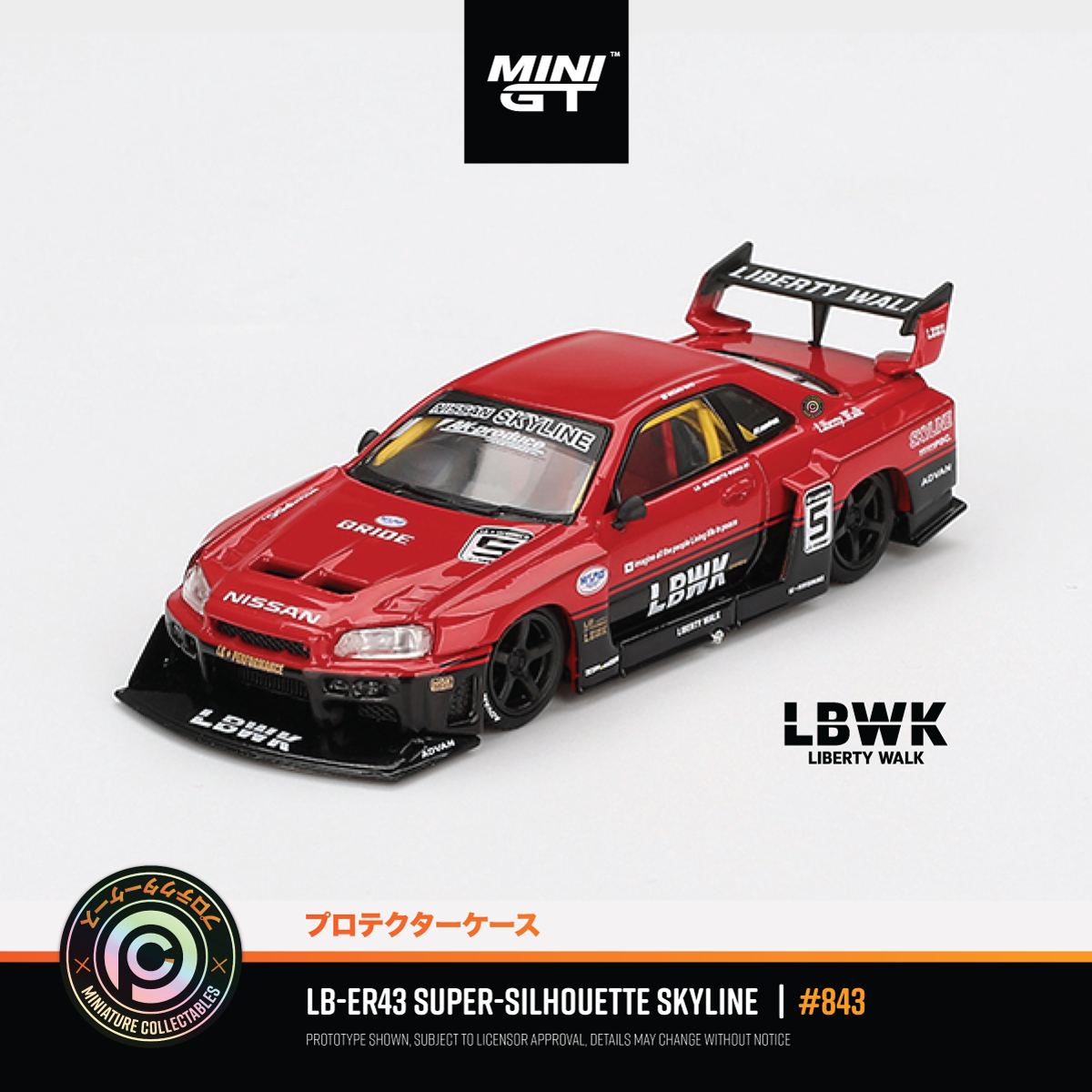 MINI GT No.843 LB-ER34 リバティウォーク スカイライン Nissan LB-ER34 Skyline GT-R - Super Silhouette #843