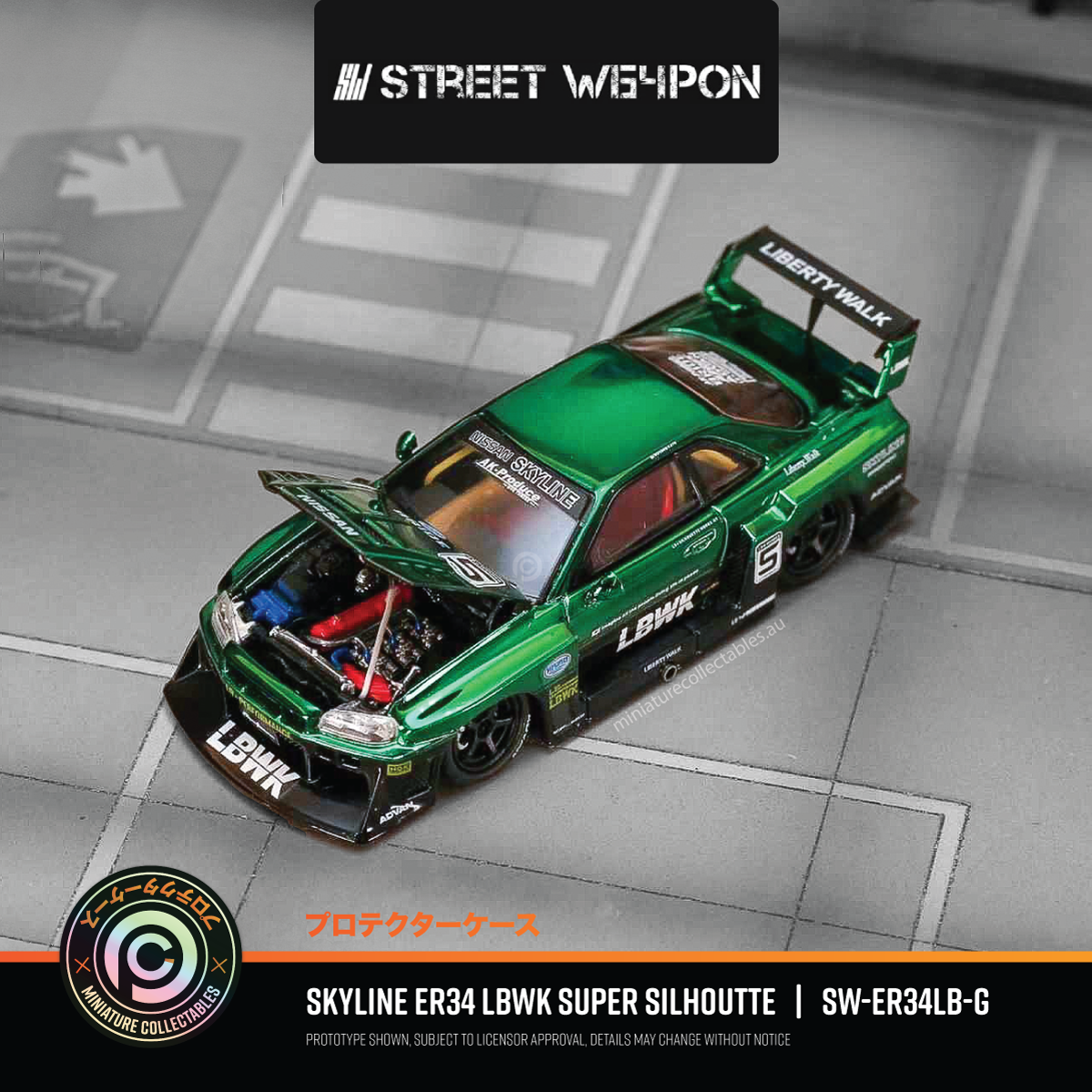 Street Weapon Skyline ER34 LBWK Super Silhouette - Chrome Green
